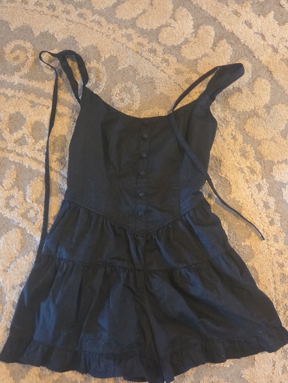 Black Tiered Sleeveless Romper with Button Front